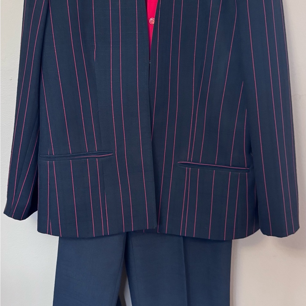 Vintage GW Originals 3-Piece Pinstripe Suit Navy Red Size 18 Blazer Pants Shirt